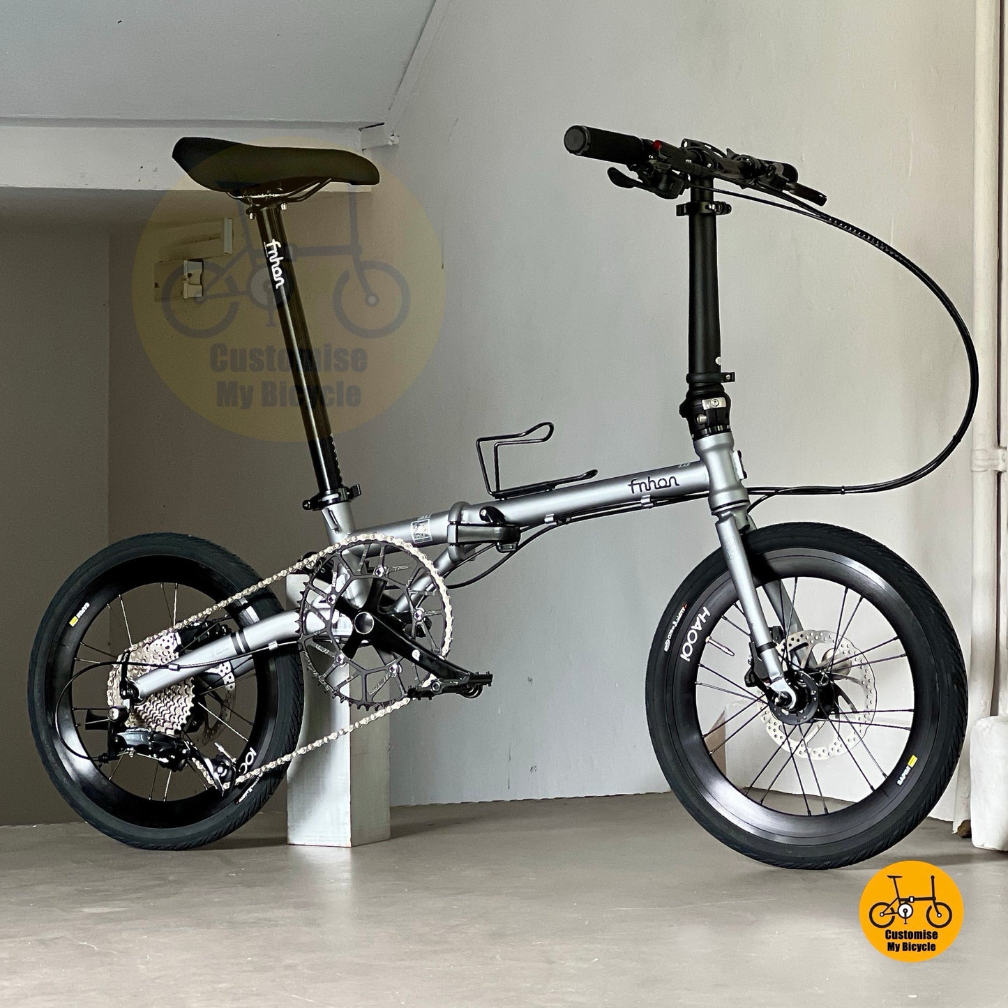 Basikal lipat Fnhon Gust 18 inci warna kelabu Battleship dengan brek hidraulik LITEPRO dan roda HAOOI premium