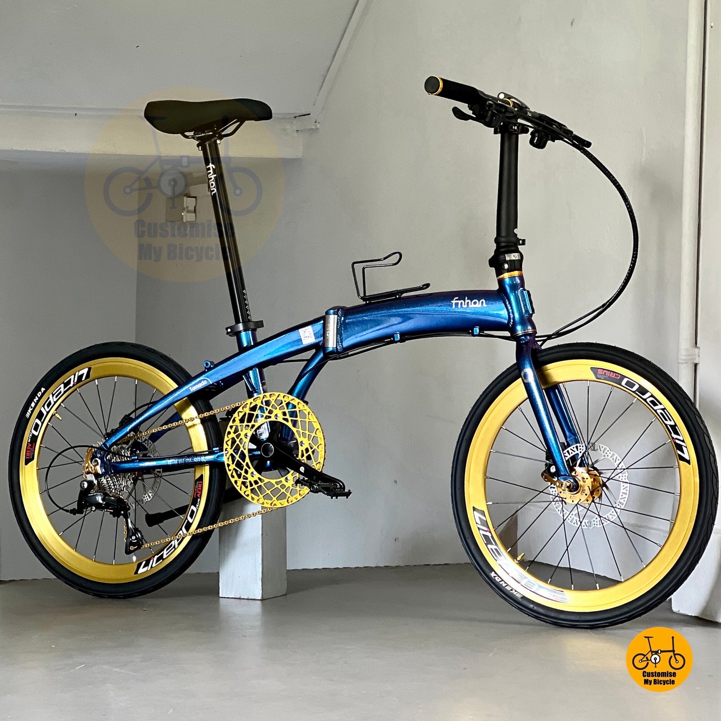 Sepeda lipat Fnhon Tornado 22 inci Shimano 9s Chameleon Blue ringan untuk perkotaan