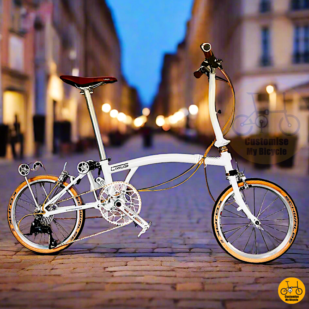 Crius Trifold 18-inch Folding Bike – White Frame with Gold Accents & Classy Design
