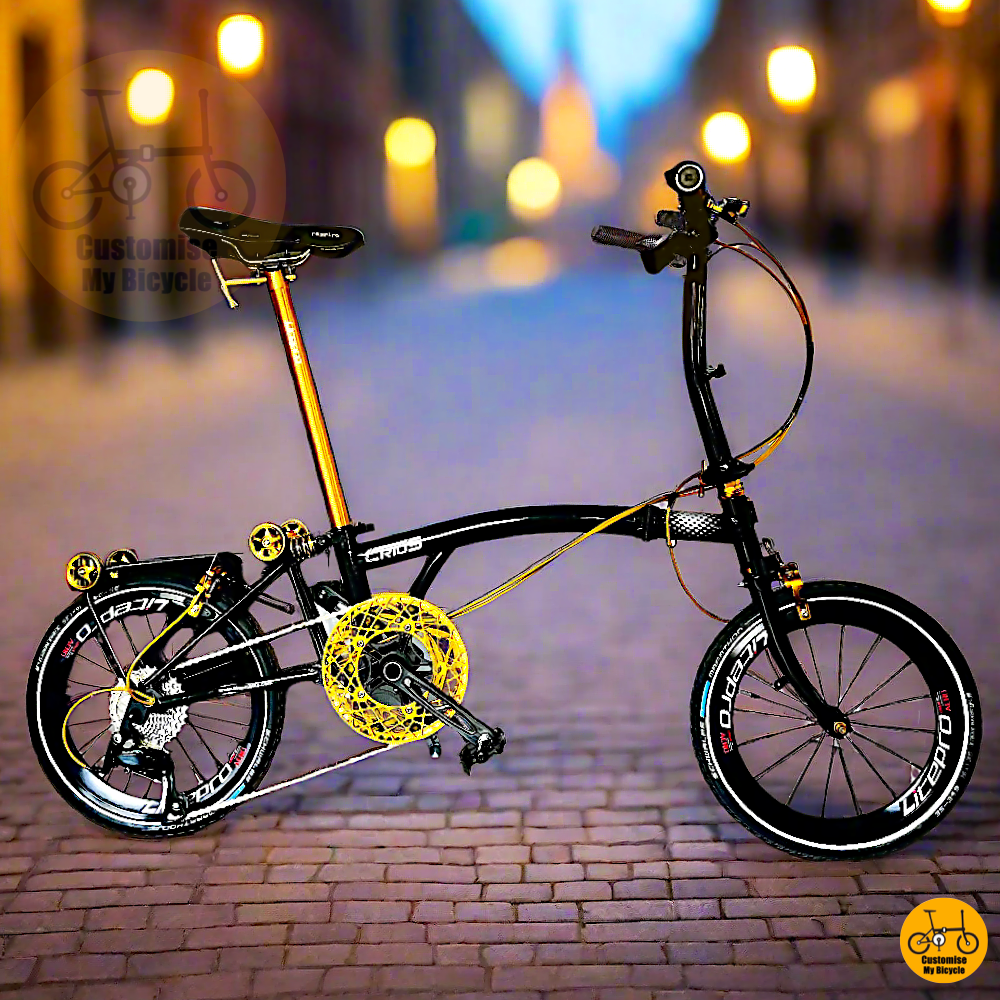 Crius Trifold 18-inch Performance Folding Bike – Sleek Black and Gold Frame for Daily Rides
