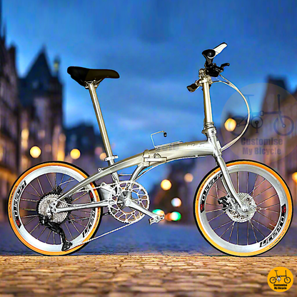 Crius Velocity 22-inch Folding Bike – Polished Silver Frame with Sleek Design
