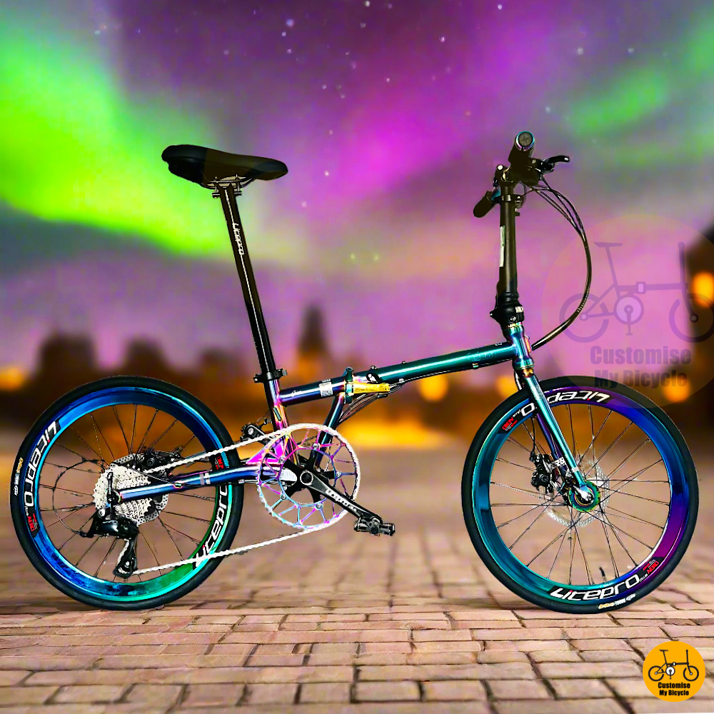 Fnhon Gust 22-inch Folding Bike – Oil Slick Frame with Aurora-Inspired Finish 🌌
