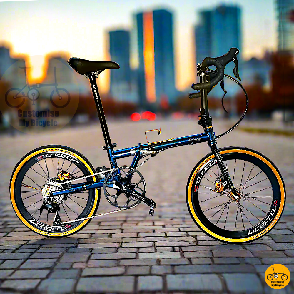 Fnhon Gust 22-inch Folding Bike – Deep Sea Blue Frame & Drop Bar Speed Performance
