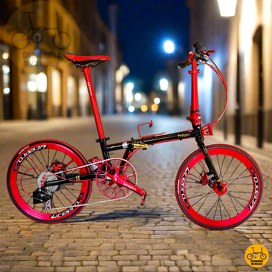 Fnhon Gust 22-inch Folding Bike – Black Gold Frame with Bright Red Accents & Premium Finish
