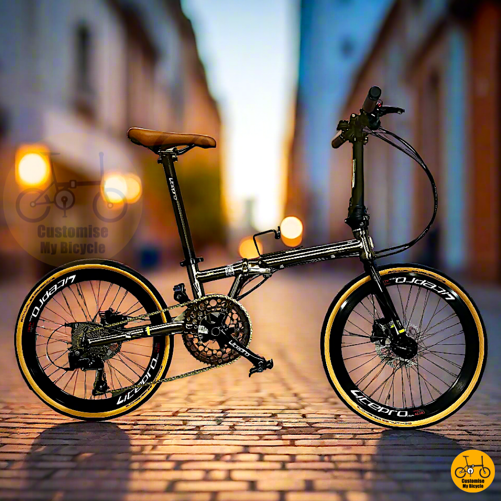 Fnhon Gust 22-inch Folding Bike – Titanium Gold Frame with Classic Elegance

