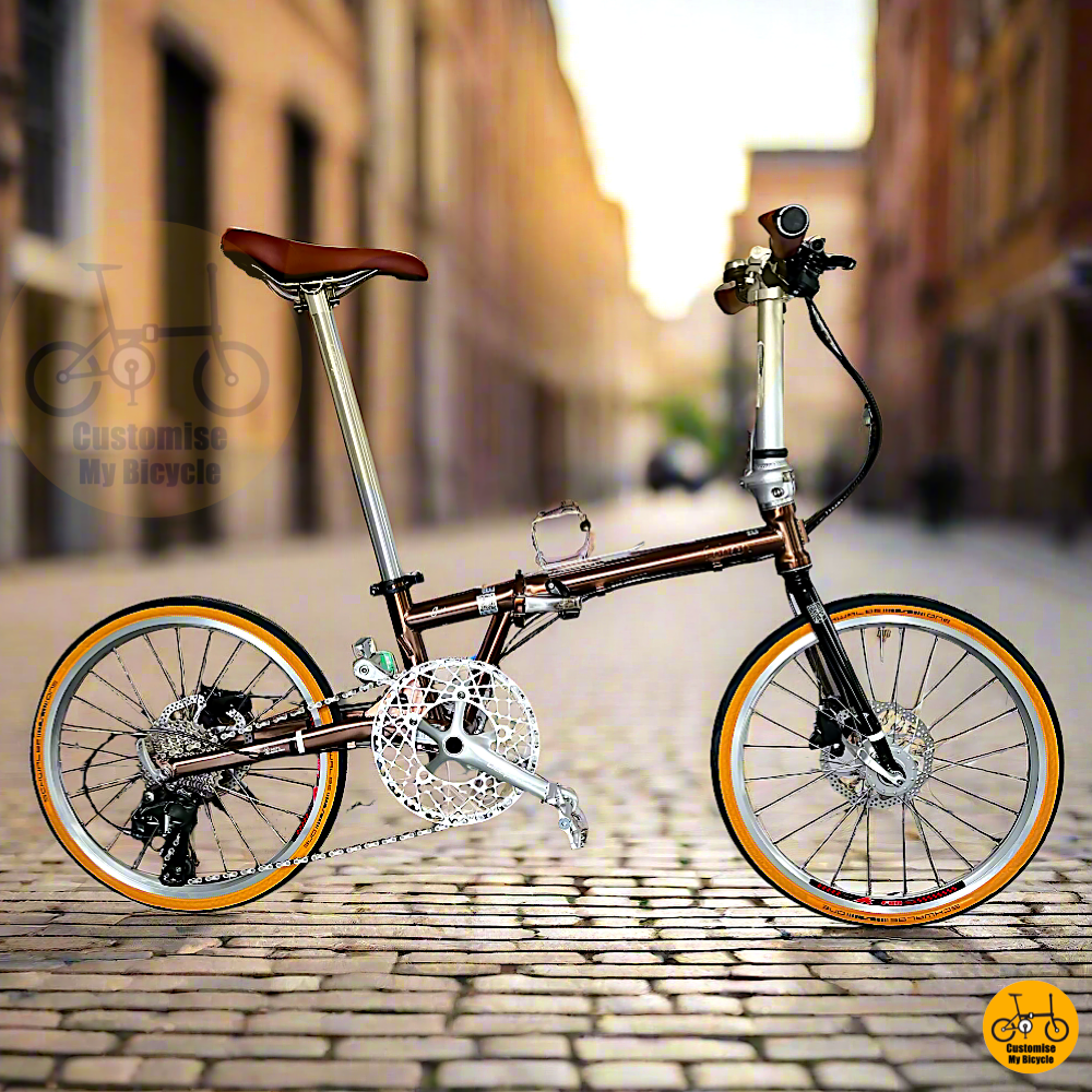 Fnhon Gust 20-inch Folding Bike – Rose Gold Frame & Shimano MT200 Hydraulic Brake
