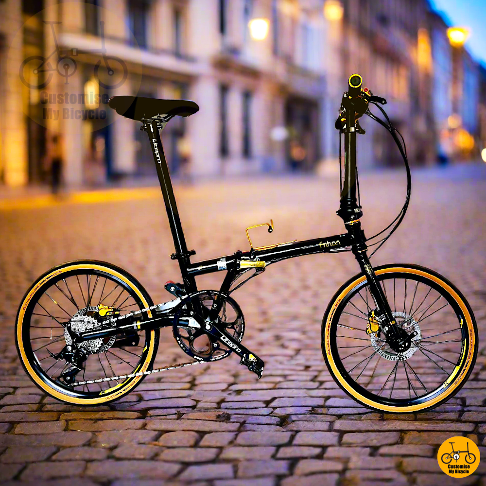 Fnhon Gust 22-inch Foldable Bicycle – Gold Shimmering, Clean, and Minimalist Design
