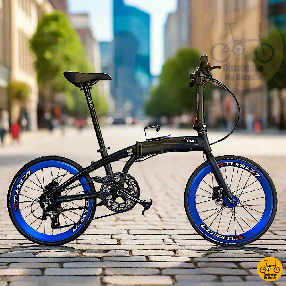 Fnhon Tornado 22-Inch Folding Bike – Matte Black Frame with Striking Blue Wheels
