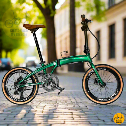 Fnhon Tornado 20-inch Emerald Green Foldable Bike – Eco Vibes & City-Ready with Brown Accents
