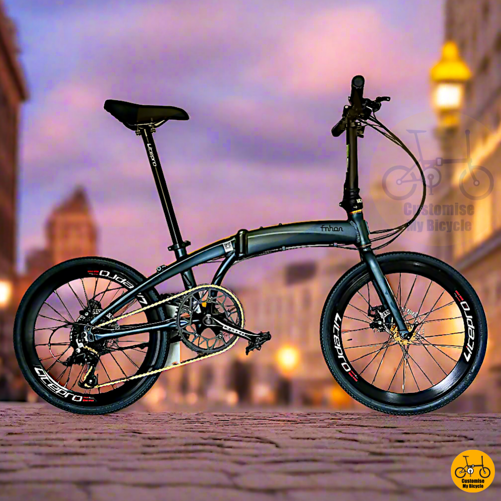 Fnhon Tornado 22” Dark Teal Blue – Stylish Foldable Bicycle with Gold Accents
