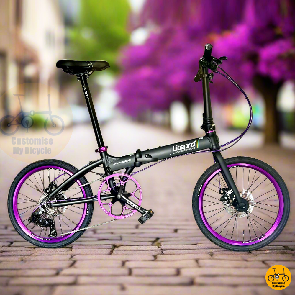 Litepro 20-inch Folding Bike – Stylish Foldie with Purple Accents, Reliable for City Commute
