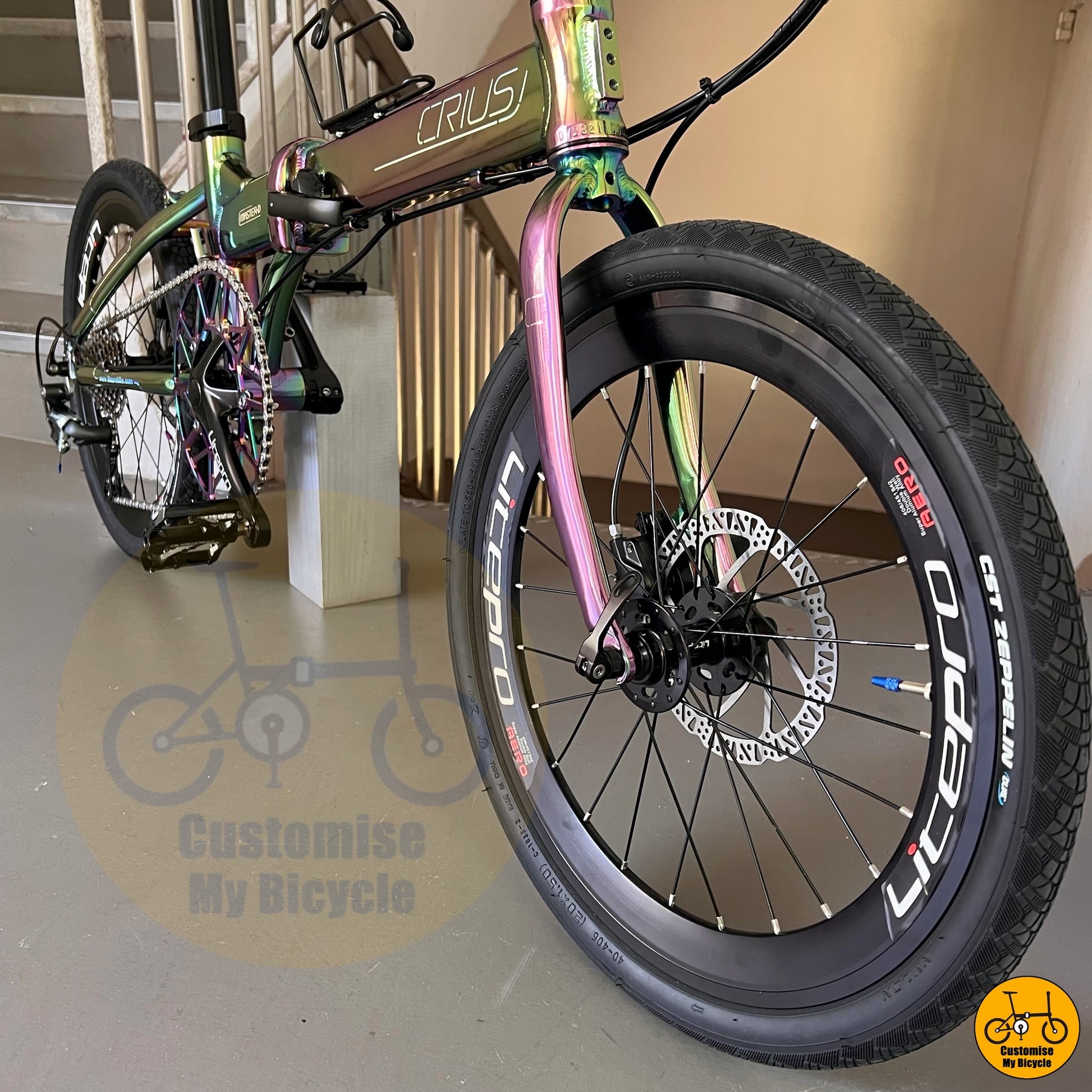 Rainbow Gradient Crius Master 22-Inch Folding Bike – A Bold & Eye-Catching Ride
