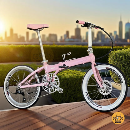 Crius Master 22 Inch Folding Bike Baby Pink Shimano 9 Gears Lightweight Aluminium Design
