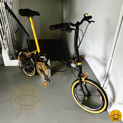 Compact foldable bicycle with premium tan wall tyres
