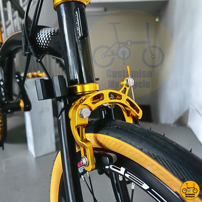 Crius Trifold bike with a sporty black and gold color combination
