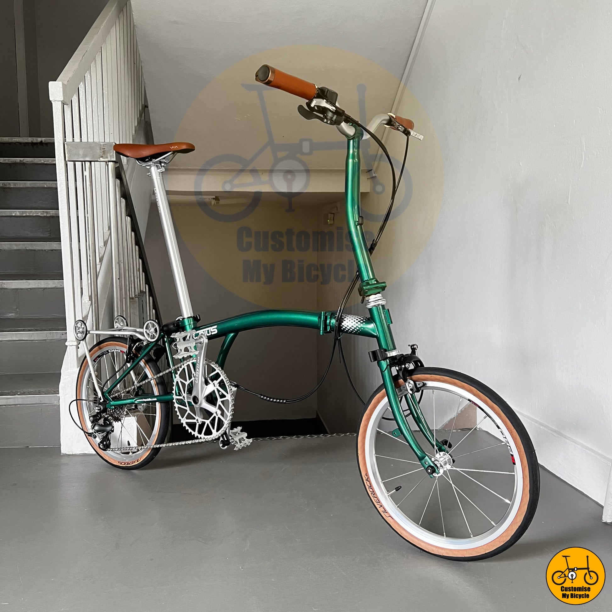 Crius Trifold 18-inch Retro Bike – Stylish Green Frame with Brown Wall Tyres
