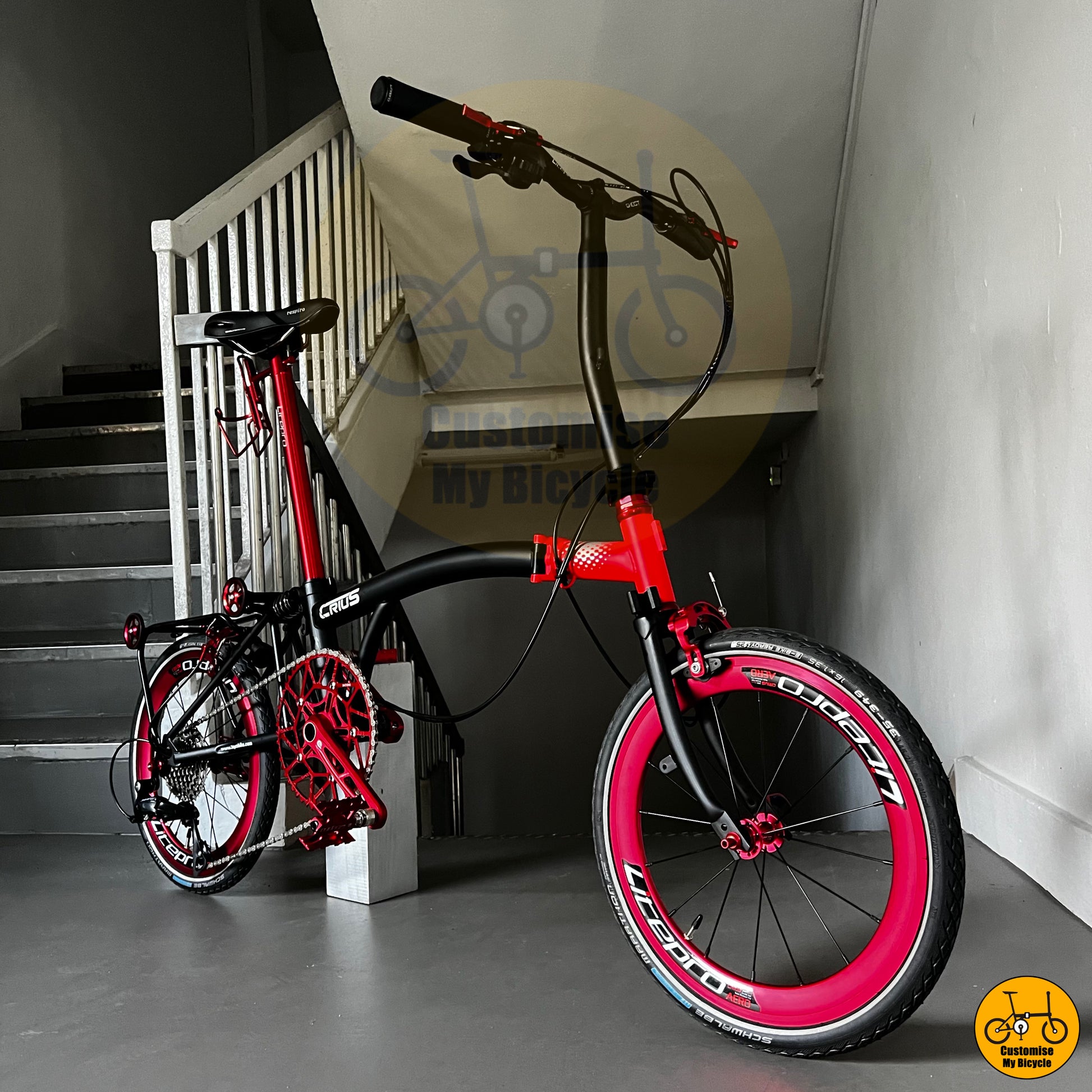 Crius Trifold 18-inch Foldable Bicycle – Compact & Lightweight 16” 349 Red Wheel Design

