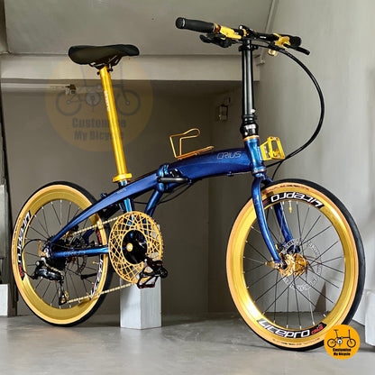Chameleon Blue Foldie With Hydraulic Brakes Ceramic BB And Litepro Gold Parts For PCN Cycling