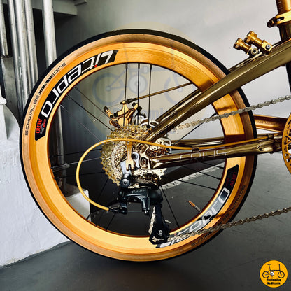 Electroplated Gold Crius Velocity 22-inch Folding Bike for Stylish Commuting
