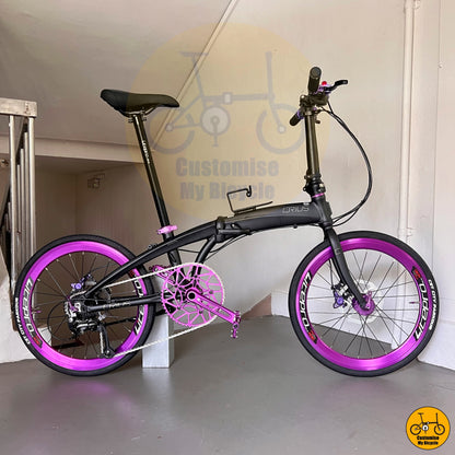 Crius Velocity 22-inch Folding Bike – Matte Black Frame with Royale Purple Wheels
