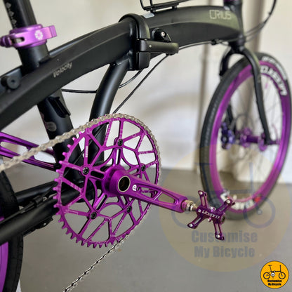 Crius Velocity 22-inch Foldable Bicycle – Quick Release Pedals & Stylish Purple Accents
