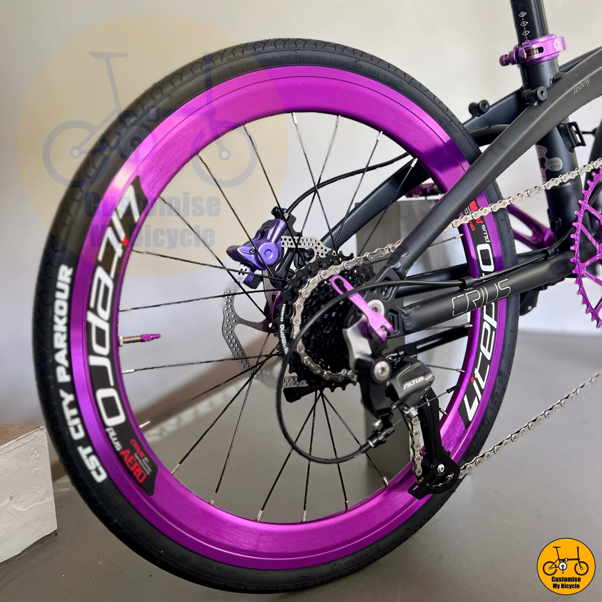 Purple Litepro wheelset designed for speed and stability
