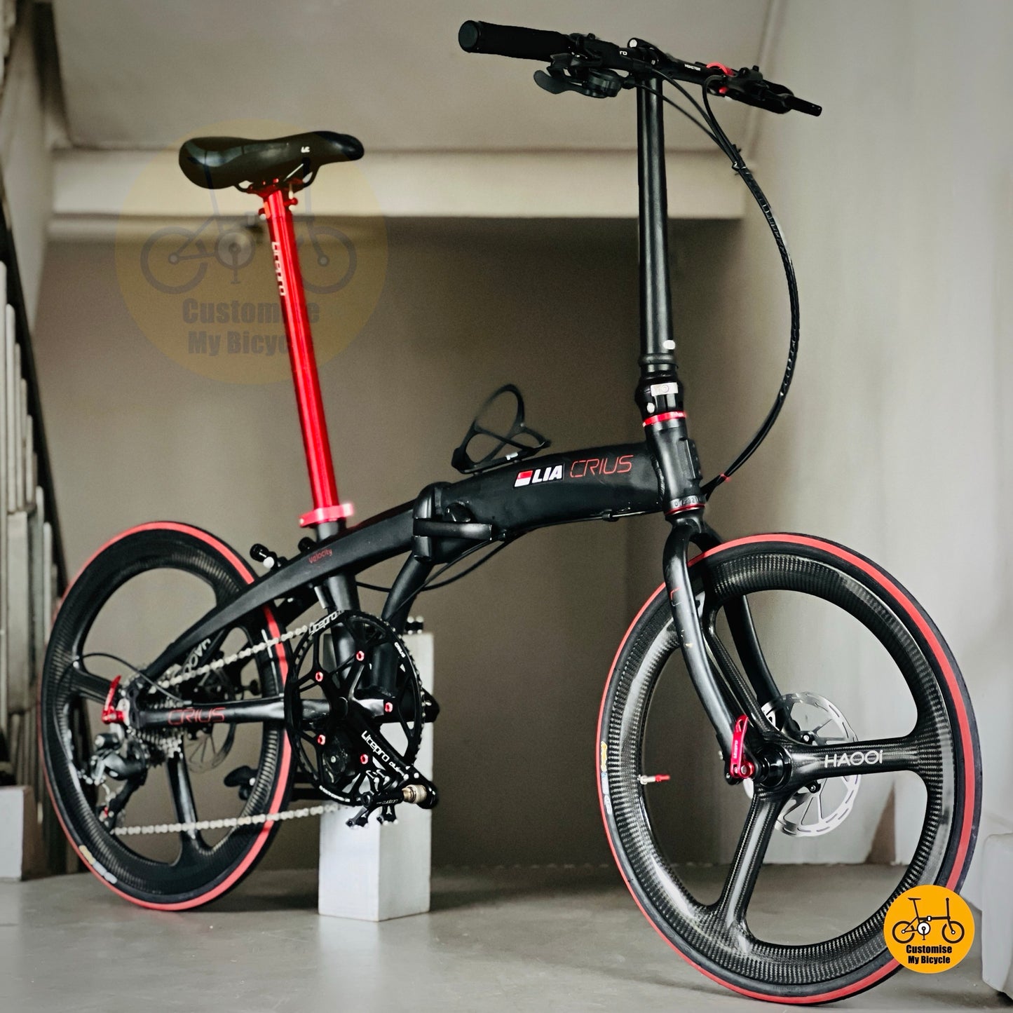 Crius Velocity 22 Folding Bicycle matte black with lightweight frame for PCN and road cruising. Malaysia riders lover