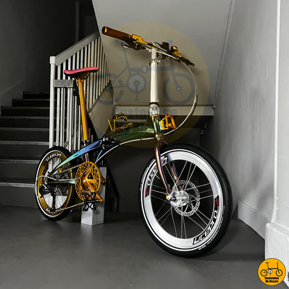 Crius Velocity 20-inch Folding Bike – Lightweight Foldie with Front Silver & Rear Gold Wheels
