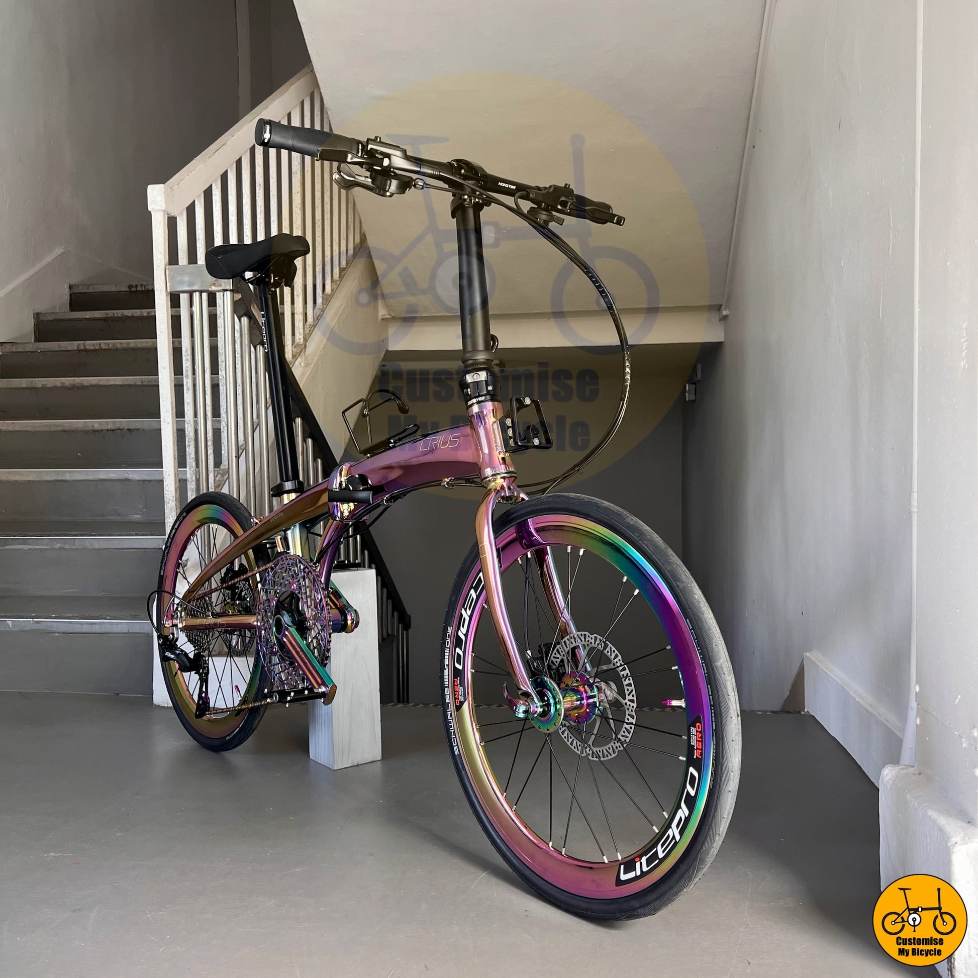 Crius Velocity 22-inch Folding Bike – High-Speed Performance with a Stunning Rainbow Finish
