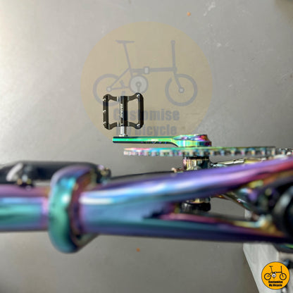 Premium quality folding bike pedals with oil slick accents

