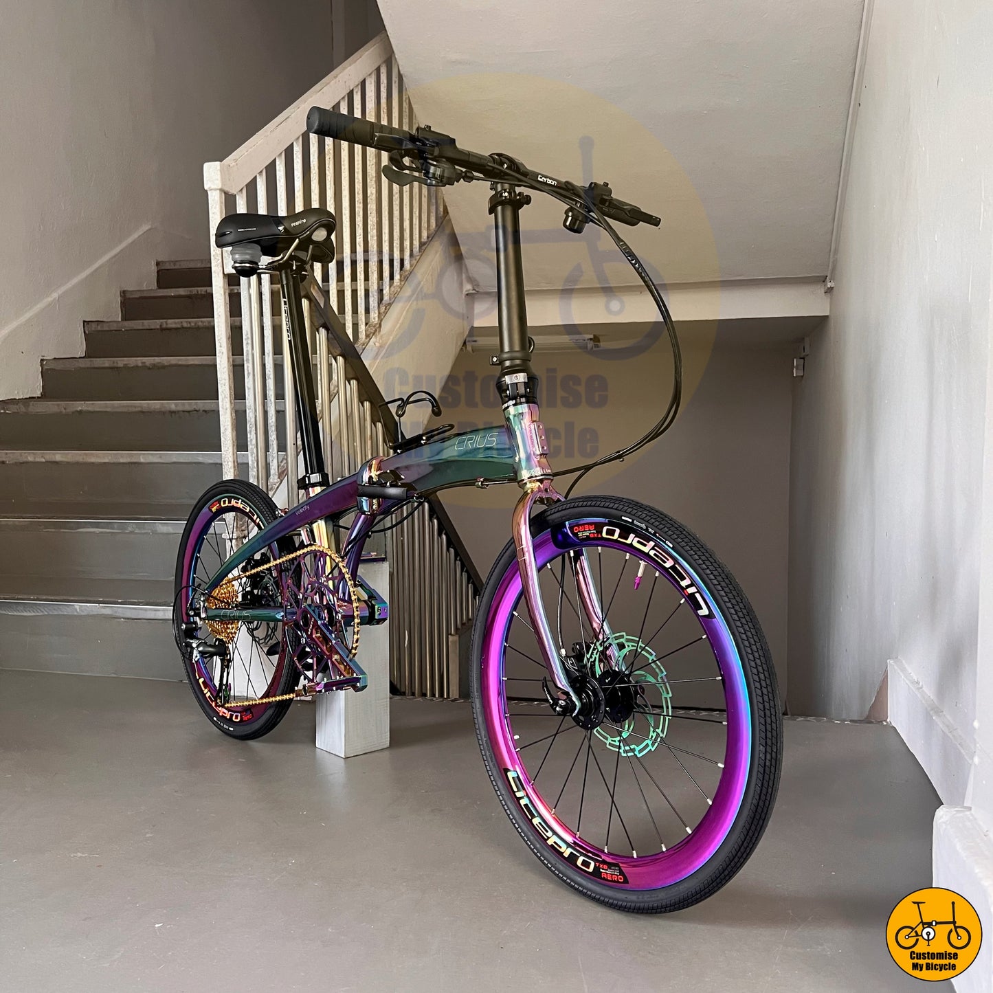 Crius Velocity 22-inch Foldie – Gold Accent, Oil Slick Parts & High-Performance Ride
