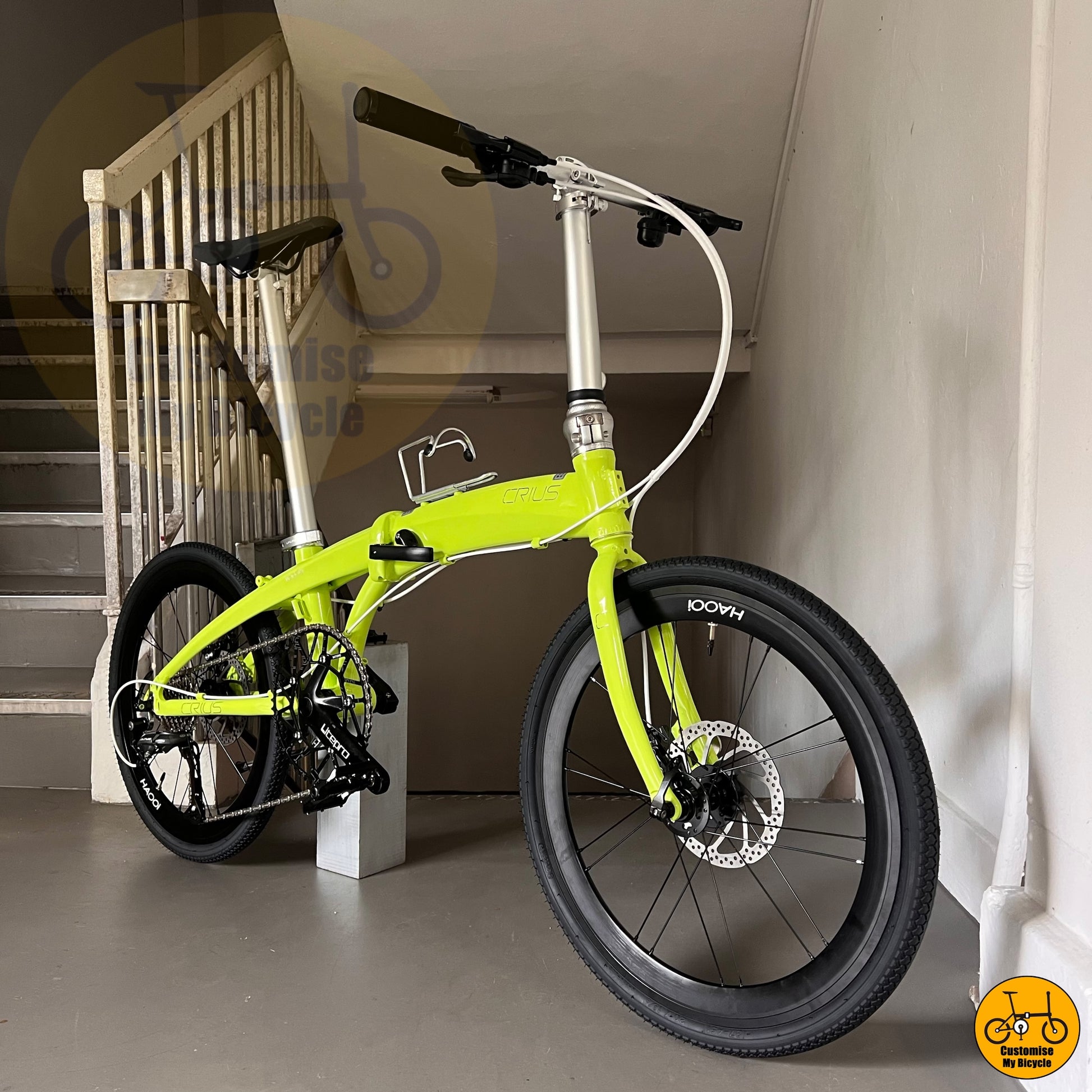 Crius Velocity 22-inch Foldable Bicycle – Vibrant Fluorescent Green for Commuters
