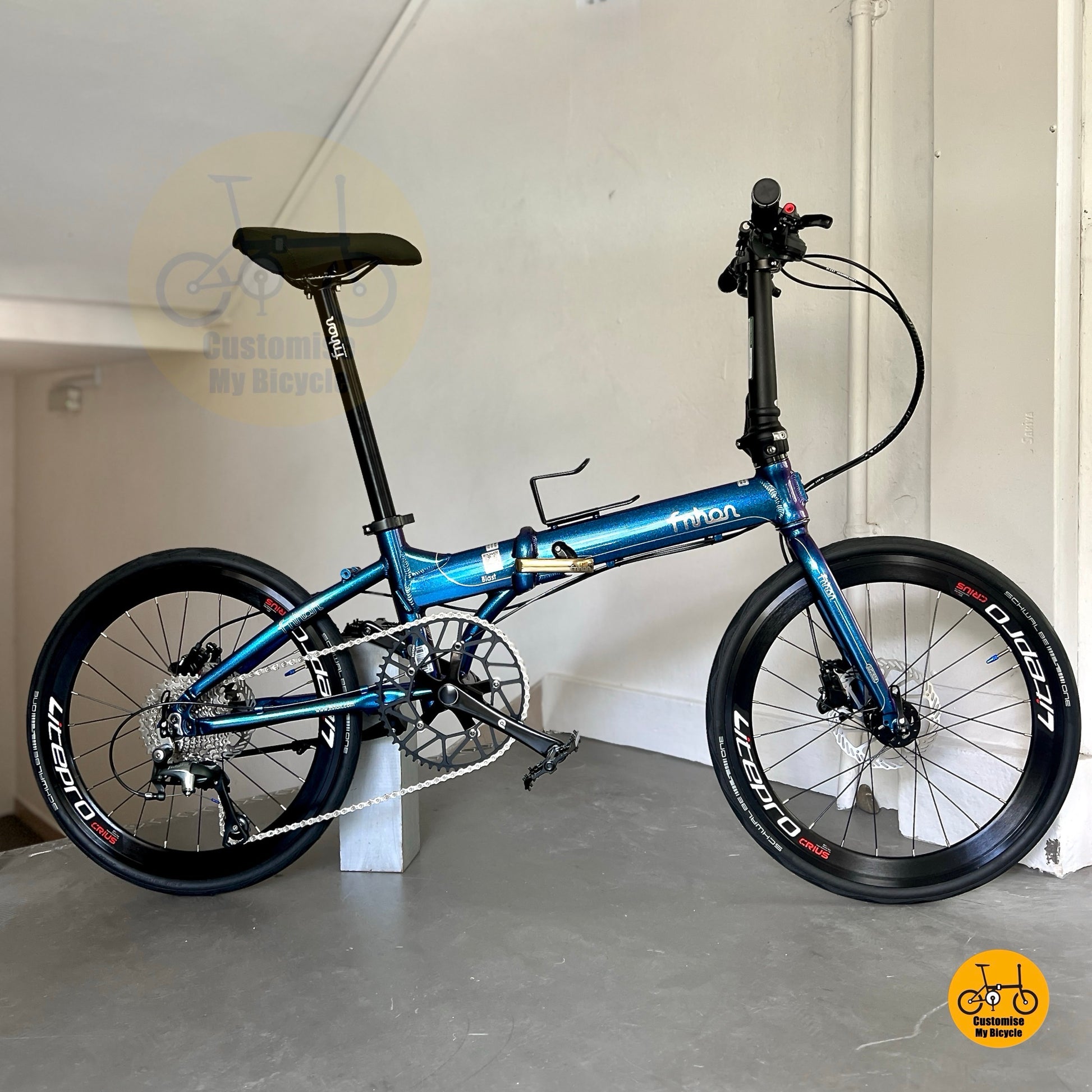 Basikal lipat Fnhon Blast 22 inci Chameleon Blue Shimano 10 kelajuan ringan
