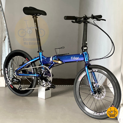 Fnhon Blast 22 Inch Chameleon Blue Shimano 9 Speed Foldable Bicycle Lightweight Alloy Folding Bike Urban Performance
