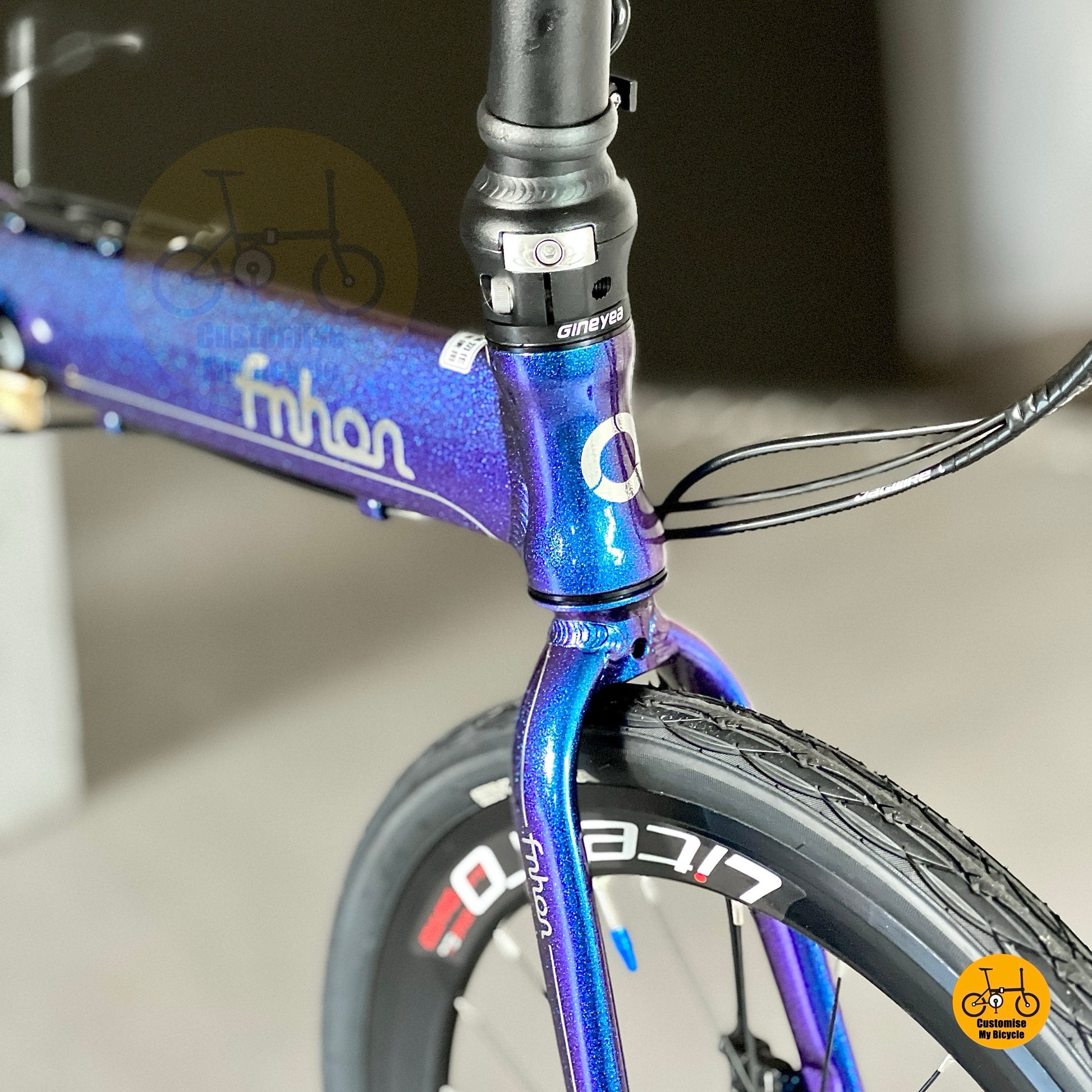 Chameleon blue Fnhon Blast bike side view
