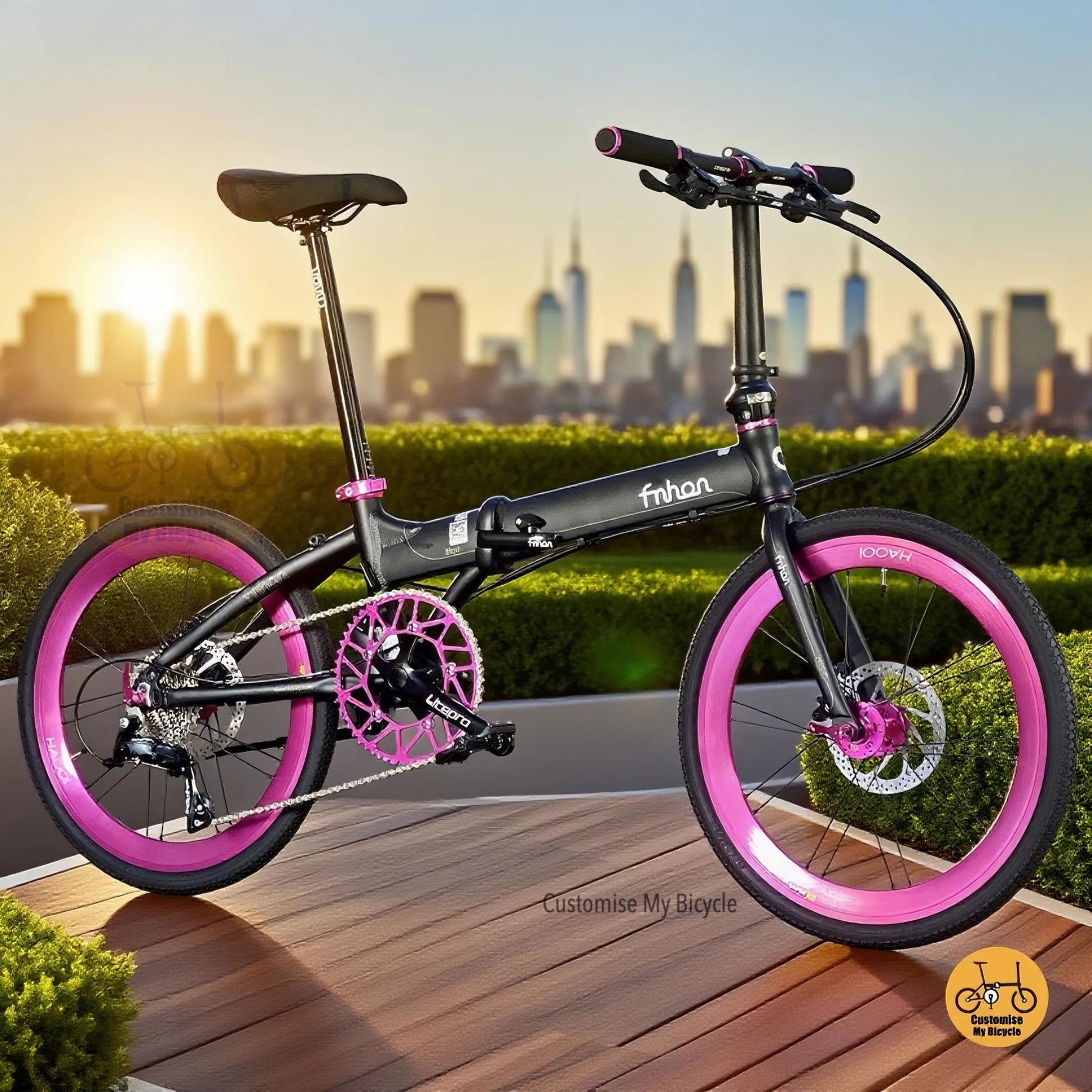 Fnhon Blast 22-Inch Folding Bike – Matte Black & Hot Pink for a Bold & Stylish Ride
