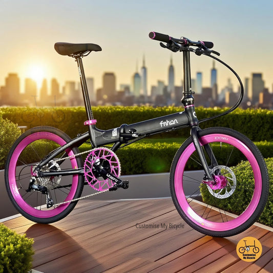 Fnhon Blast 22-Inch Folding Bike – Matte Black & Hot Pink for a Bold & Stylish Ride
