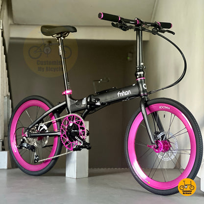 Compact Folding Bike Fnhon Blast 22 Inch Matte Black Hot Pink With Shimano Drivetrain  
