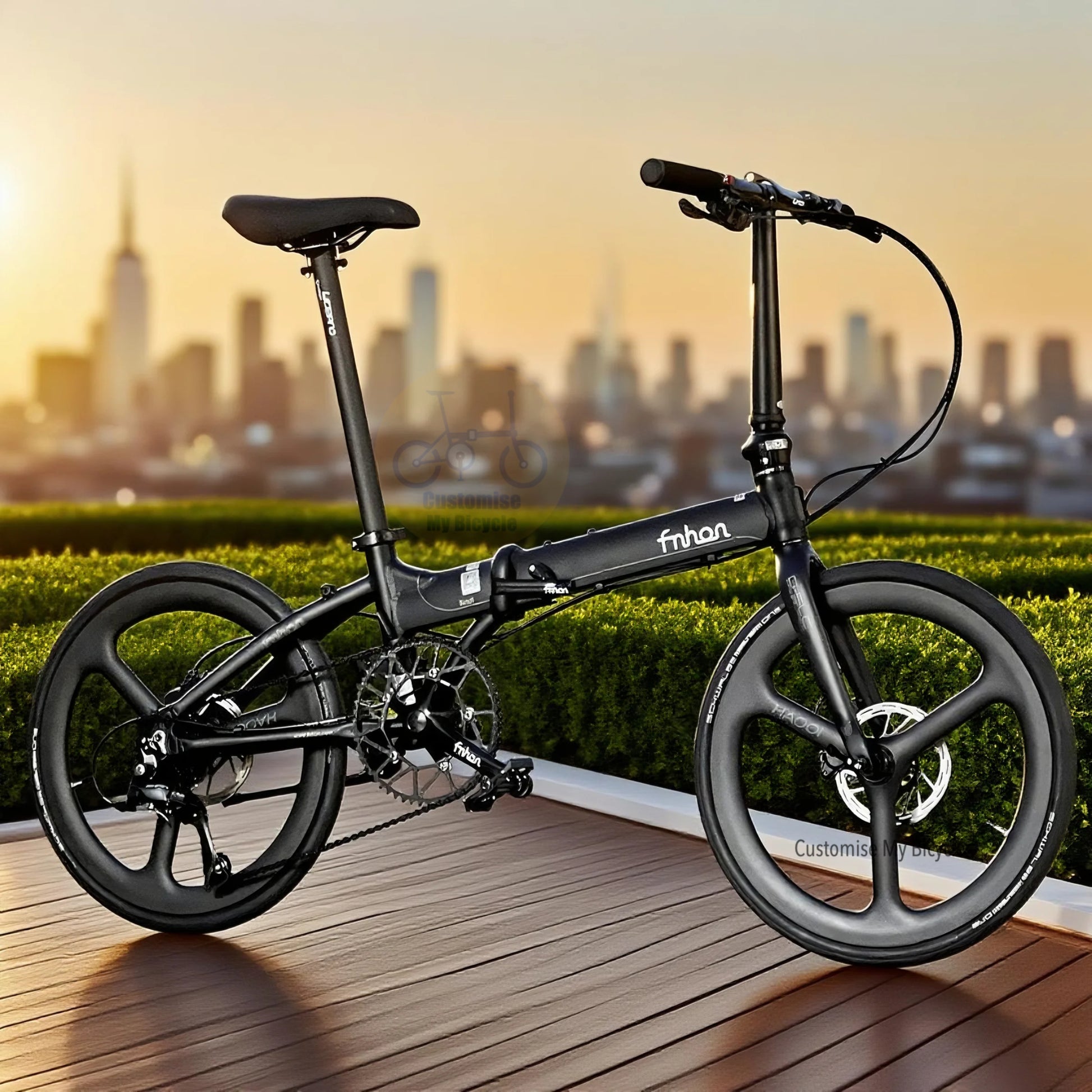 Fnhon Blast 22 Inch Matte Black Folding Bike With Shimano 9 Gears And Carbon Wheelset
