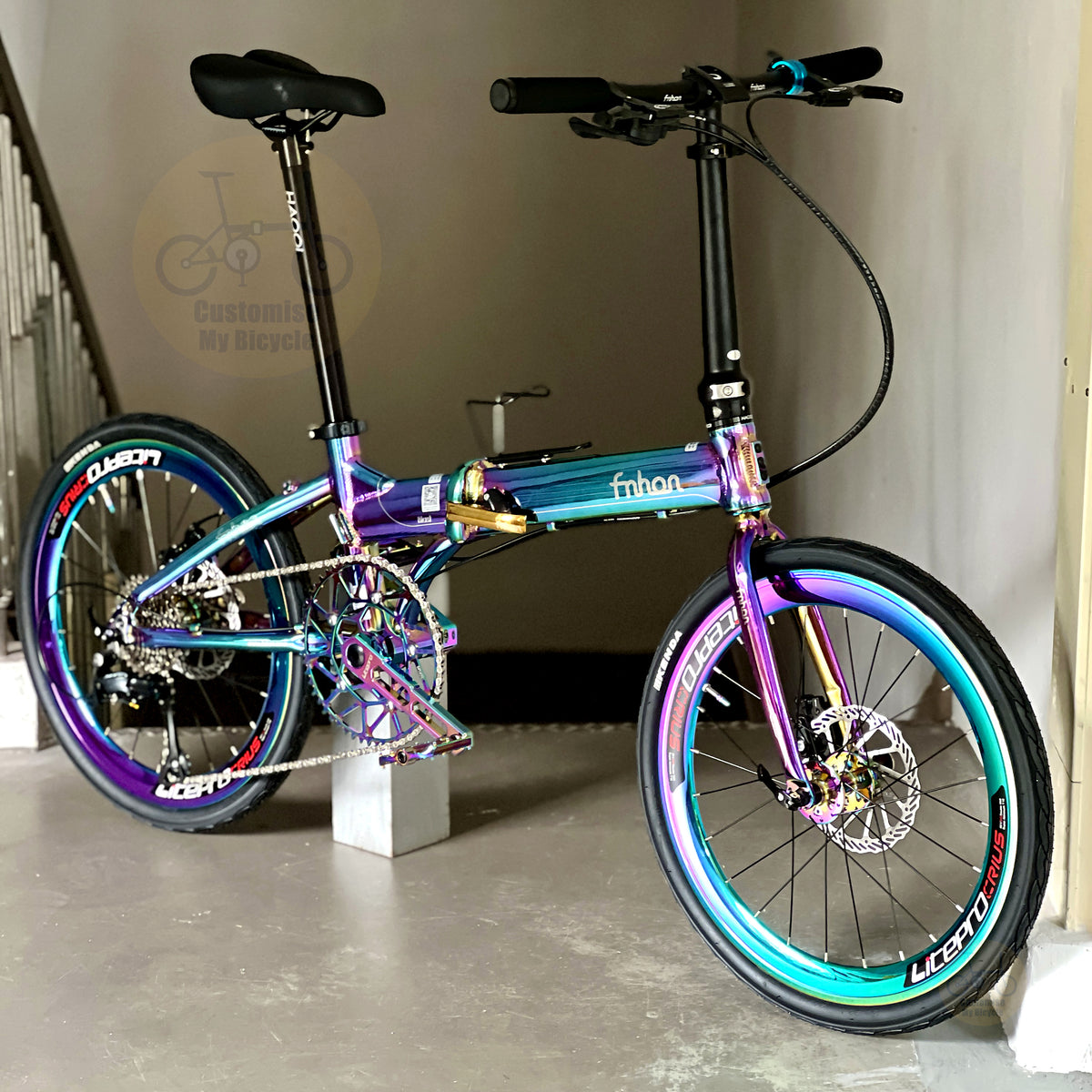 Fnhon 22" Oil Slick foldable bicycle with Shimano 9 gears