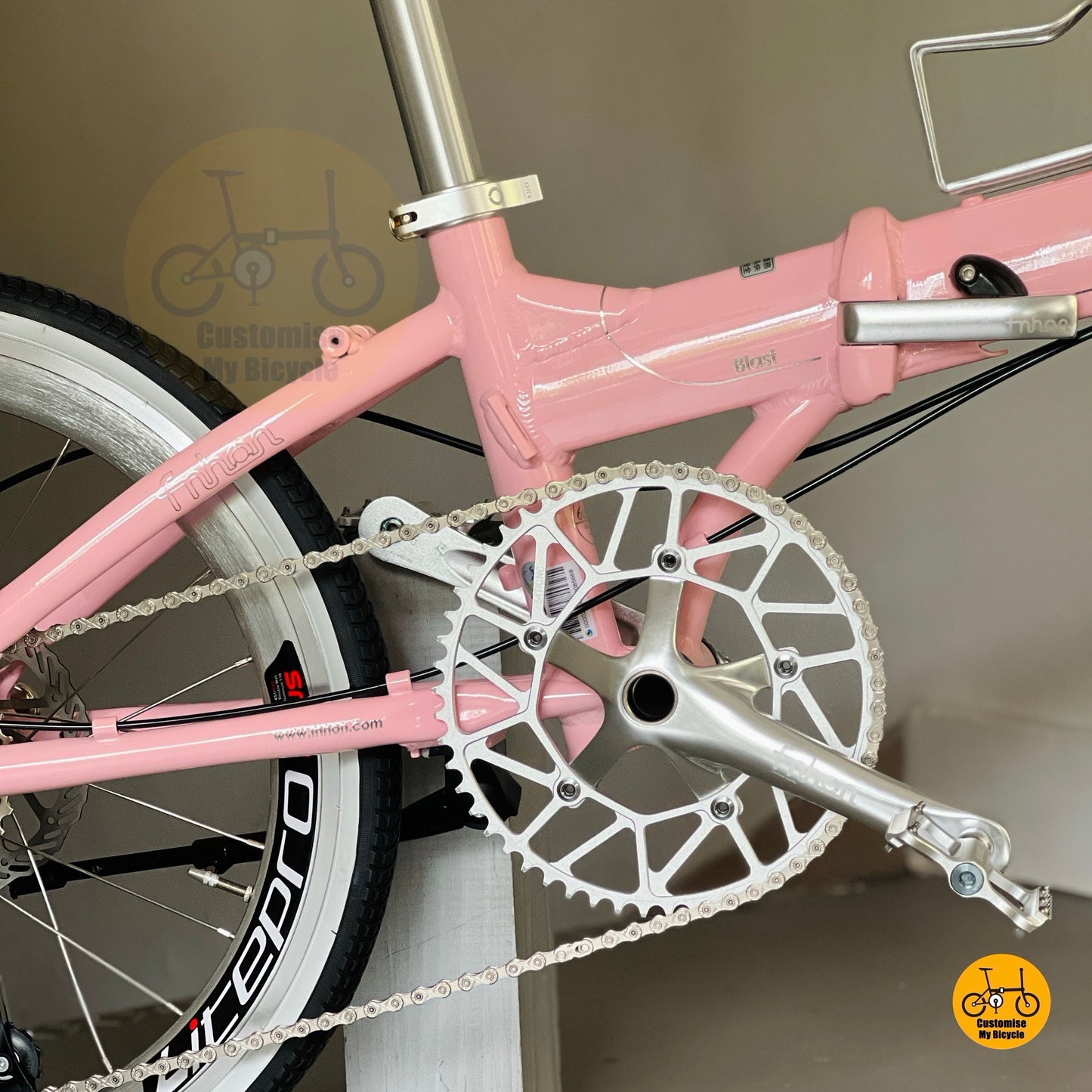 Close up Litepro hollow 54t chainring crankset lightweight folding bicycle component
