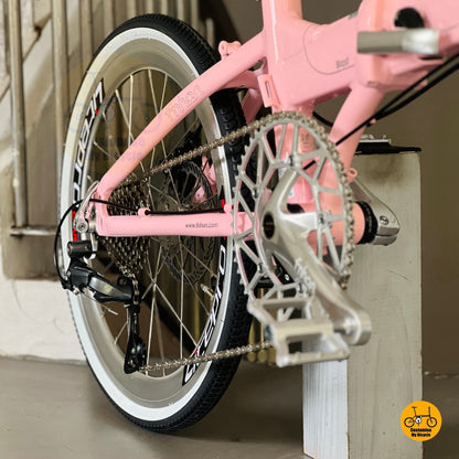 Folding bike rear view Shimano 9 speed drivetrain smooth shifting foldable bicycle
