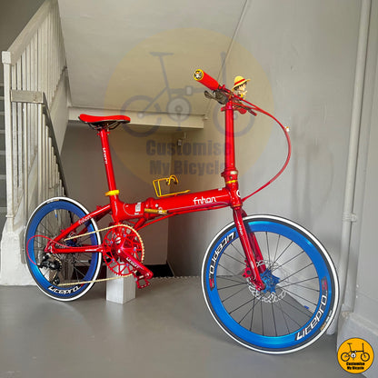 Fnhon Blast 22” Red + Blue + Gold Folding Bicycle – Stand Out in the City
