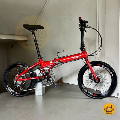 Red Fnhon Blast 20-inch folding bike side view  
