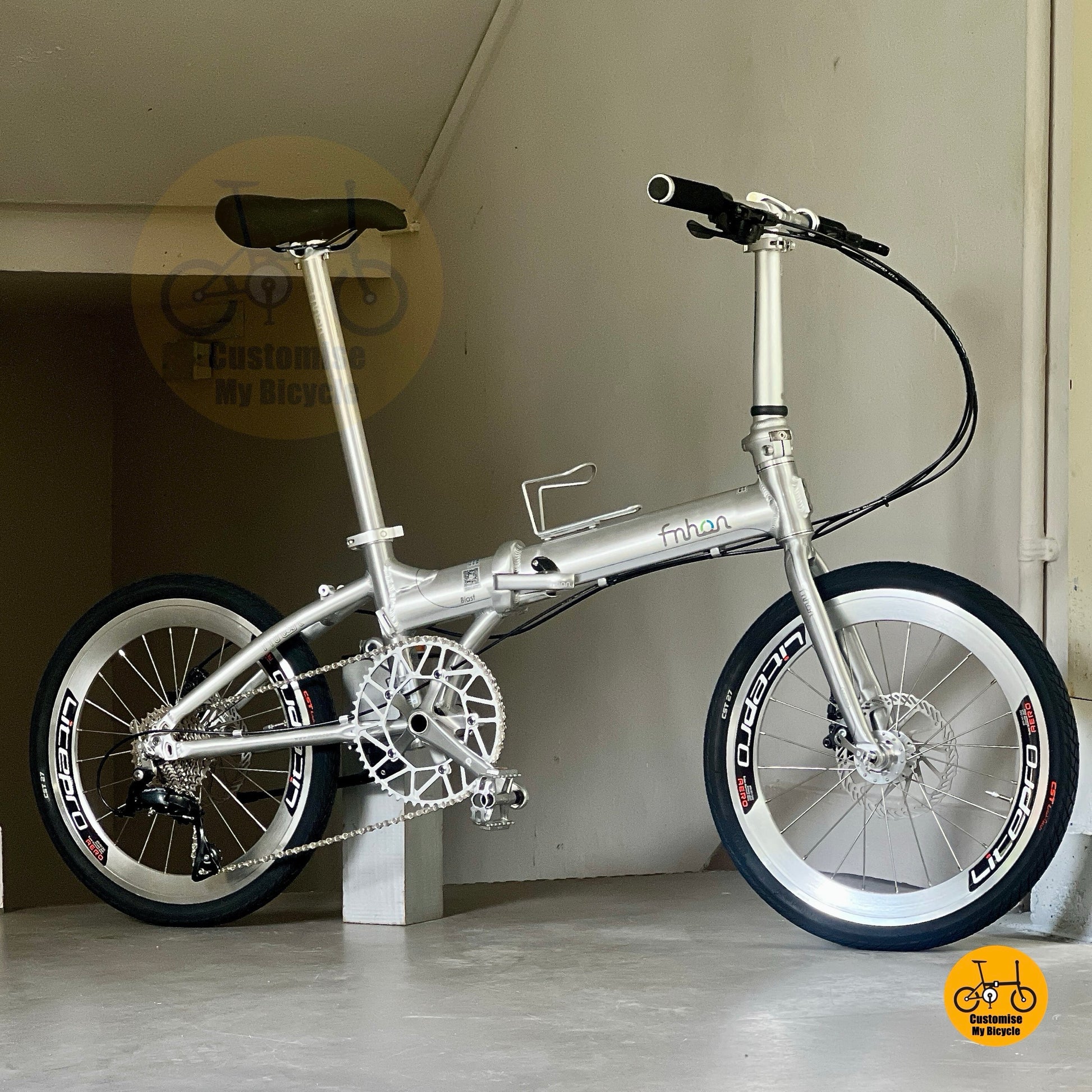 Basikal Lipat Fnhon Blast 20 Inci Shimano 9 Kelajuan Polished Silver Basikal Ringan Mudah Lipat