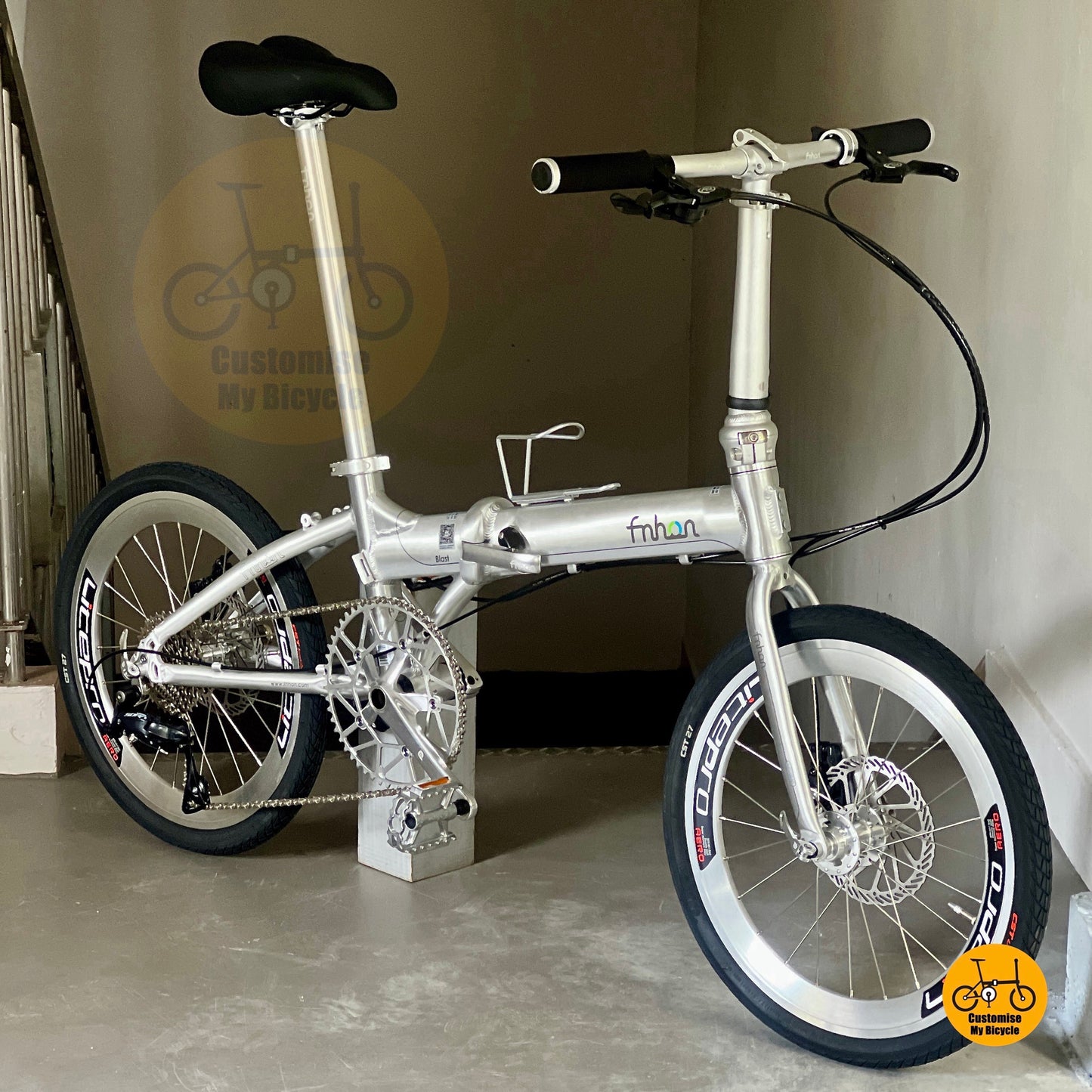 Folding Bike Fnhon Blast 20 Inch Shimano 9 Speed Polished Silver Compact Foldable Bicycle Lightweight Urban Ride