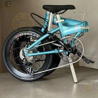 Fnhon Blast 20" Tiffany Blue folding bike in compact folded configuration