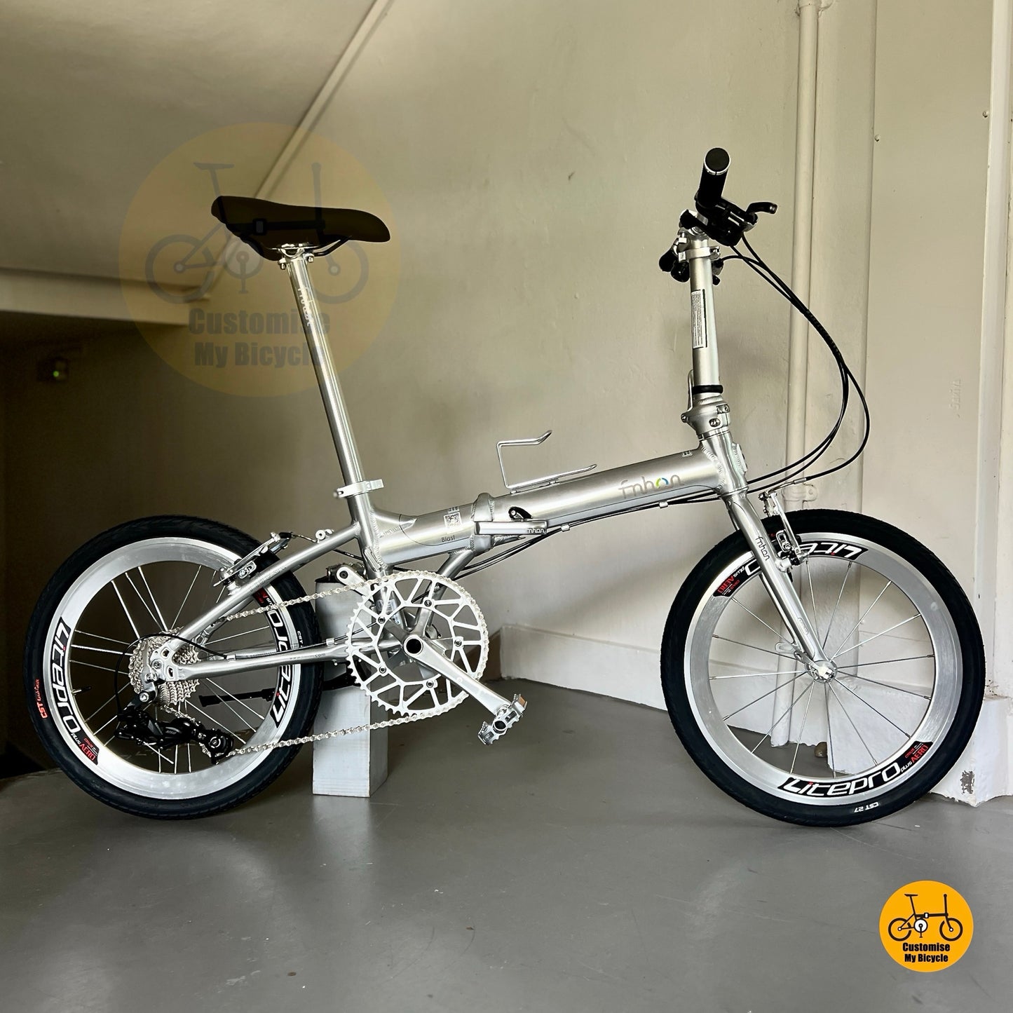 Premium Folding Bike Fnhon Blast 20 Inch Polished Silver Sensah 9s Litepro Wheels MRT Bus Friendly
