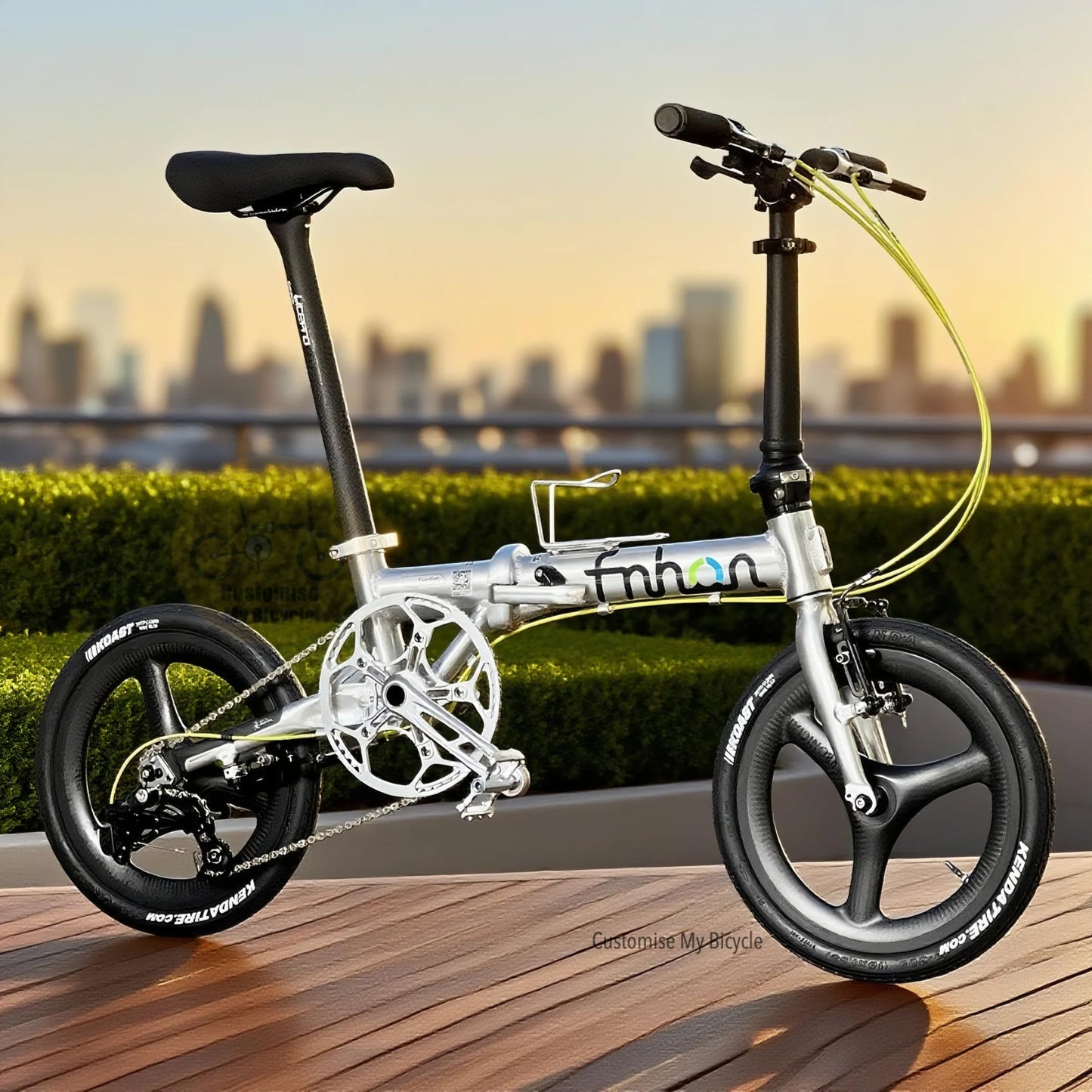 Fnhon Freedom 16 Inch Polished Silver Folding Bike With Sensah 5 Gears Carbon Wheelset
