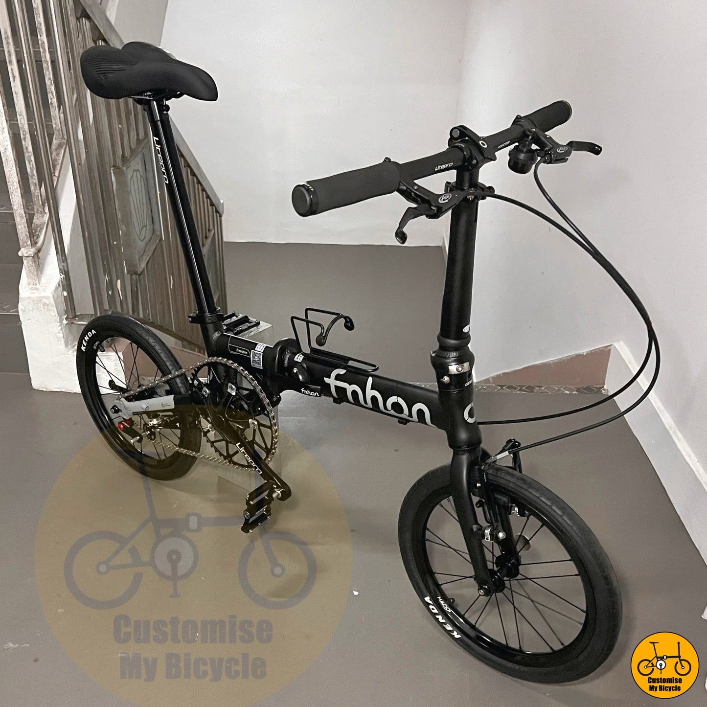 Fnhon Freedom 16-inch Basikal Lipat Rangka Hitam Matte, Roda 305, Sesuai Untuk Pendek
